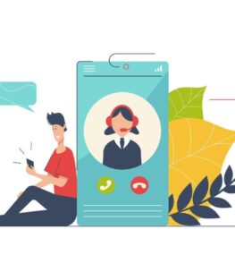 call-center-concept-with-people-scene-in-flat-cartoon-design-man-calling-to-technical-support-by-smartphone-woman-consulting-and-solving-problem-illustration-with-character-situation-for-web-vector