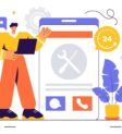 customer-support-and-it-service-illustration-featuring-call-center-and-online-assistance-vector