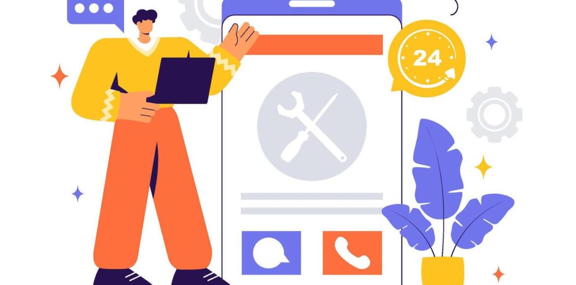 customer-support-and-it-service-illustration-featuring-call-center-and-online-assistance-vector customer-support-and-it-service-illustration-featuring-call-center-and-online-assistance-vector