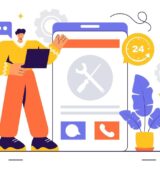 customer-support-and-it-service-illustration-featuring-call-center-and-online-assistance-vector