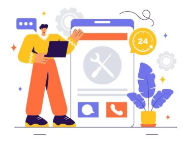customer-support-and-it-service-illustration-featuring-call-center-and-online-assistance-vector